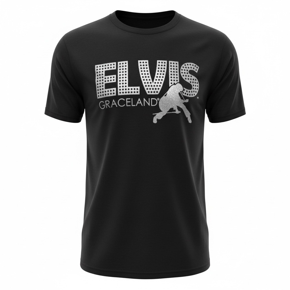 Graceland Elvis Presley Graphic Tee Shirt Black /Silver Sz Small (Y18)